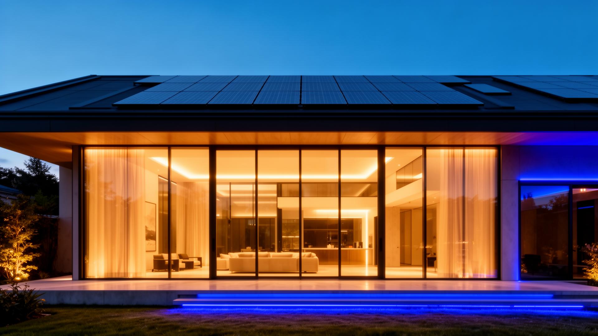 Modern certified smart home at dusk